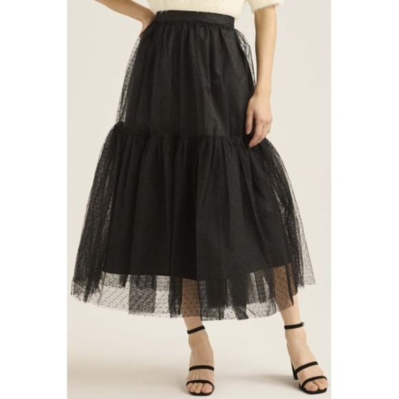 Scoop Womens Tulle Dot Midi Skirt Black Soot Size S (4-6) - Picture 7 of 7